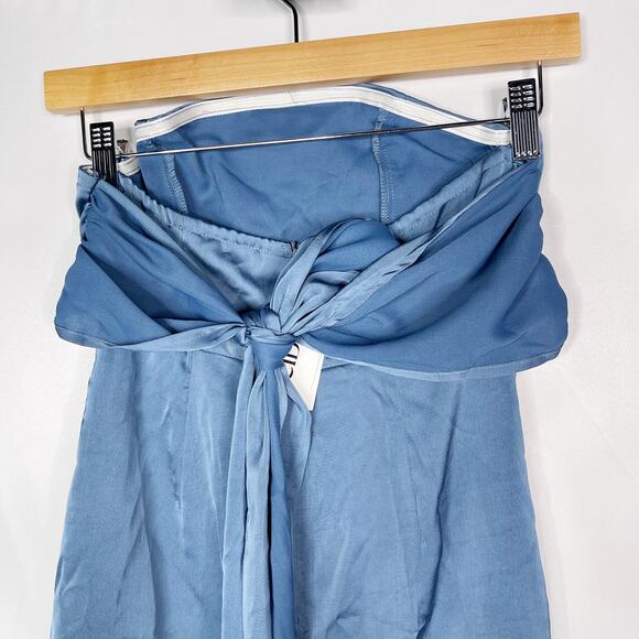 New Cider XSmall XS Blue Satin Tie Back Strapless Mini Dress Cocktail Tube - Picture 6 of 10